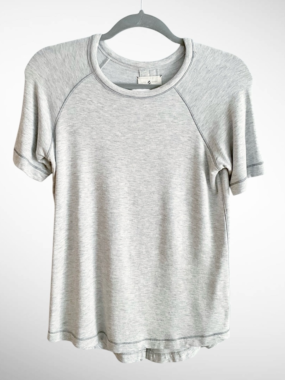 Lou & Grey Signaturesoft Raglan-Style Pullover Top Short Sleeves Back Slit